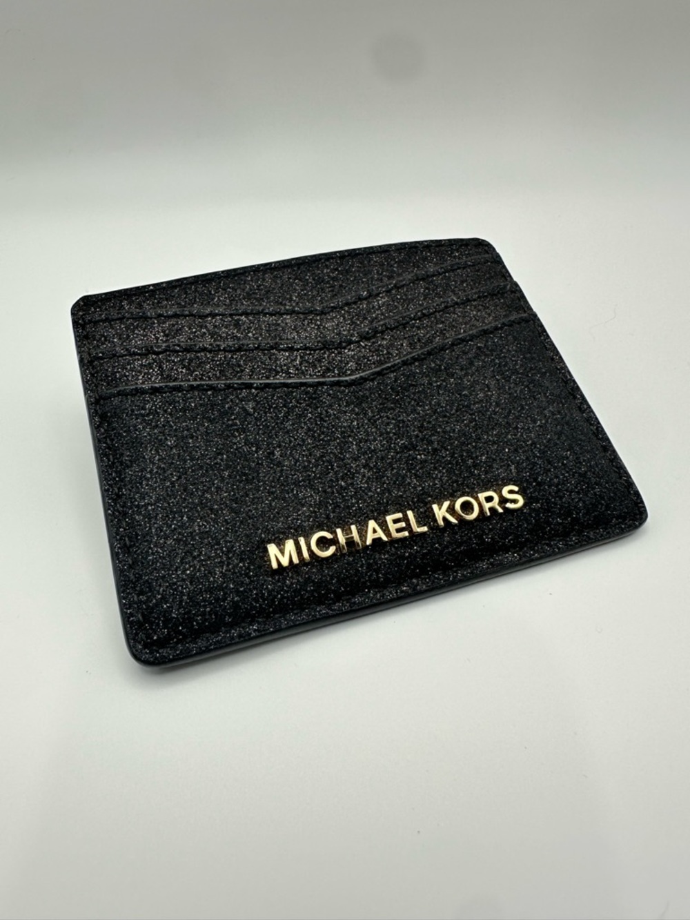 Michael Kors Black Glitter Card Holder with Gold Logo